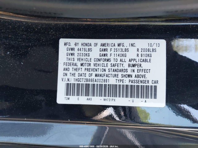 Aukcja sprzedaży 2014 Honda Accord Ex-l V-6, vin: 1HGCT2B86EA002891, numer aukcji: 45921955