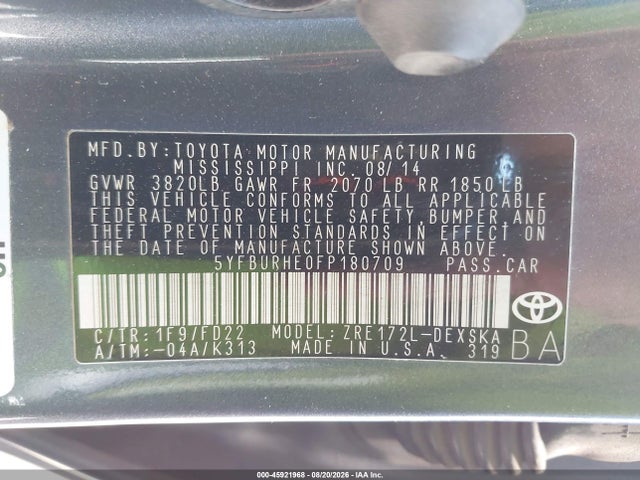 Toyota Corolla S Plus 2015 5YFBURHE0FP180709 Image 9