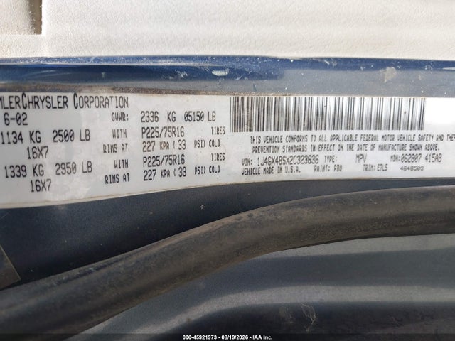 Продажа на аукционе авто 2002 Jeep Grand Cherokee Laredo, vin: 1J4GX48SX2C323636, номер лота: 45921973
