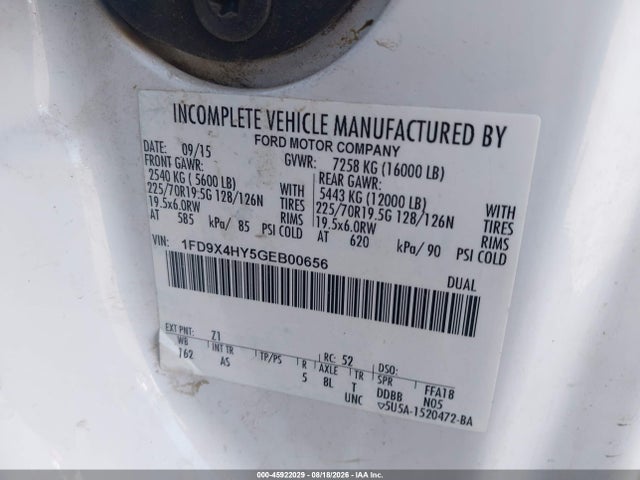 Ford F-450 Chassis Xl 2016 1FD9X4HY5GEB00656 Image 9