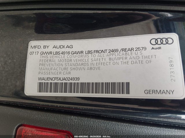 Продаж на аукціоні авто 2018 Audi A5 2.0t Premium, vin: WAUENCF5XJA024939, номер лоту: 45922042