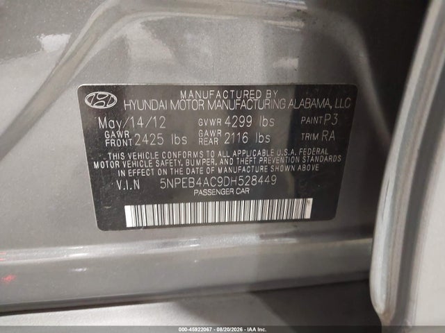 Продаж на аукціоні авто 2013 Hyundai Sonata Gls, vin: 5NPEB4AC9DH528449, номер лоту: 45922067