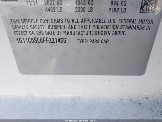 Chevrolet MALIBU 1LT 2015 1G11C5SL8FF221456 Image 9