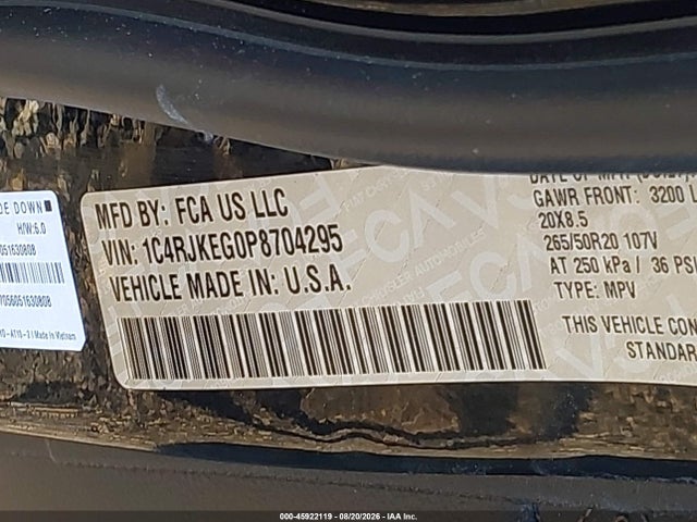 2023 Jeep Grand Cherokee L Summit 4x4 მანქანა იყიდება აუქციონზე, vin: 1C4RJKEG0P8704295, აუქციონის ნომერი: 45922119
