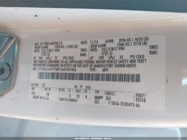 Ford ESCAPE S 2015 1FMCU0F78FUA79162 Image 9