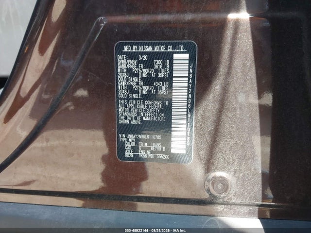 Продажа на аукционе авто 2020 Nissan Armada Sl 2wd, vin: JN8AY2ND6L9110785, номер лота: 45922144