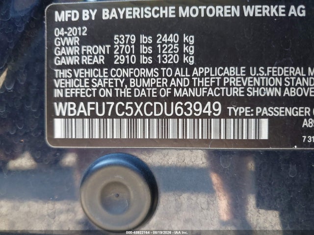 Aukcja sprzedaży 2012 Bmw 535i Xdrive, vin: WBAFU7C5XCDU63949, numer aukcji: 45922164