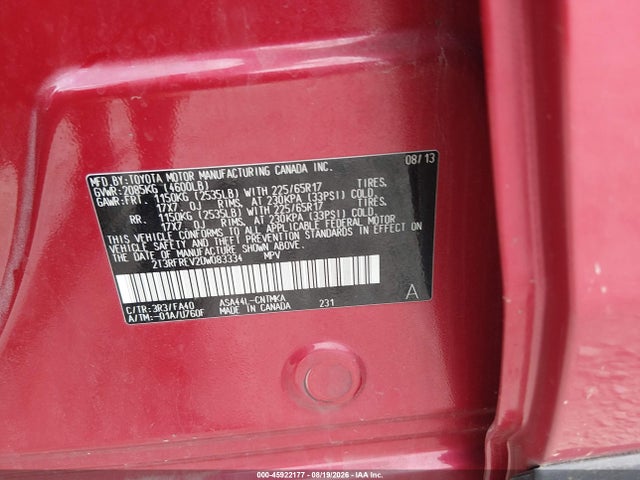 Продажа на аукционе авто 2013 Toyota Rav4 Xle, vin: 2T3RFREV2DW083334, номер лота: 45922177