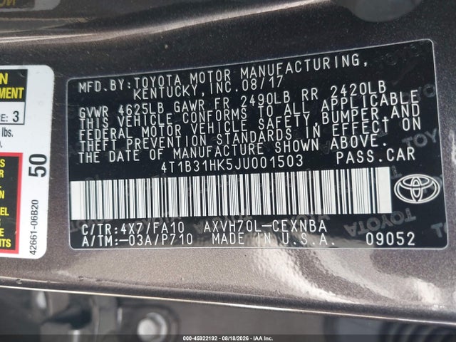 4T1B31HK5JU001503 Toyota Camry Hybrid Le