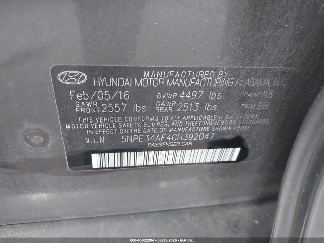Продаж на аукціоні авто 2016 Hyundai Sonata Sport, vin: 5NPE34AF4GH392047, номер лоту: 45922204