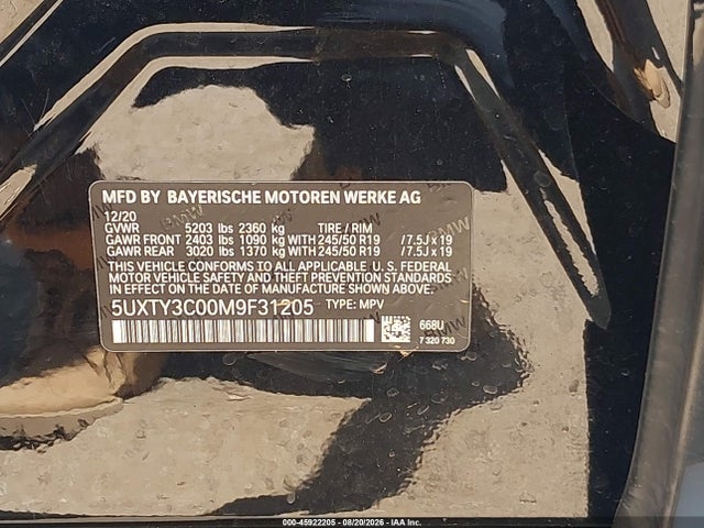 Aukcja sprzedaży 2021 Bmw X3 Sdrive30i, vin: 5UXTY3C00M9F31205, numer aukcji: 45922205