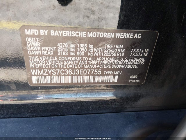 Продаж на аукціоні авто 2018 Mini Countryman Cooper, vin: WMZYS7C36J3E07755, номер лоту: 45922219