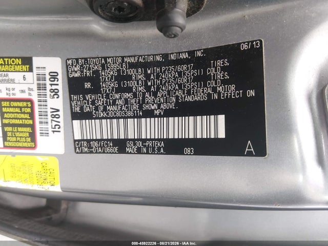Продаж на аукціоні авто 2013 Toyota Sienna Le V6 8 Passenger, vin: 5TDKK3DC8DS386114, номер лоту: 45922226