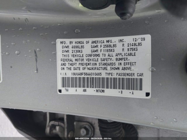 Продажа на аукционе авто 2010 Acura Tl 3.5, vin: 19UUA8F58AA010465, номер лота: 45922254