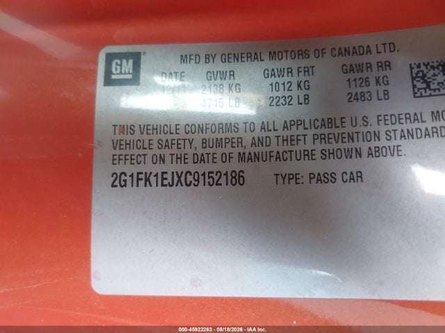 Продажа на аукционе авто 2012 Chevrolet Camaro 2ss, vin: 2G1FK1EJXC9152186, номер лота: 45922263