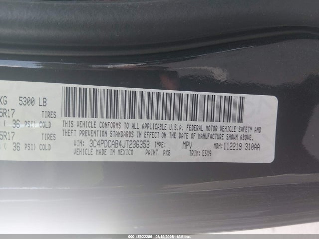 45922289 :رقم المزاد ، 3C4PDCAB4JT236353 vin ، 2018 Dodge Journey Se مزاد بيع