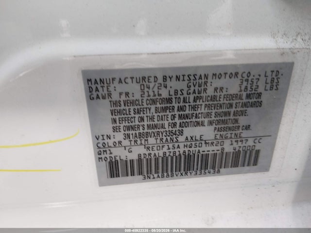 Продажа на аукционе авто 2024 Nissan Sentra S Xtronic Cvt, vin: 3N1AB8BVXRY335438, номер лота: 45922335
