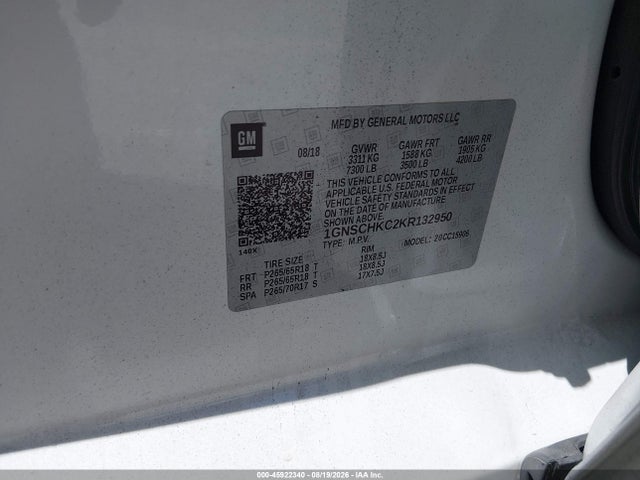 Aukcja sprzedaży 2019 Chevrolet Suburban Lt, vin: 1GNSCHKC2KR132950, numer aukcji: 45922340