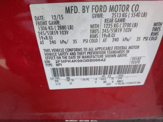 2FMPK4K99GBB06642 Ford Edge Titanium