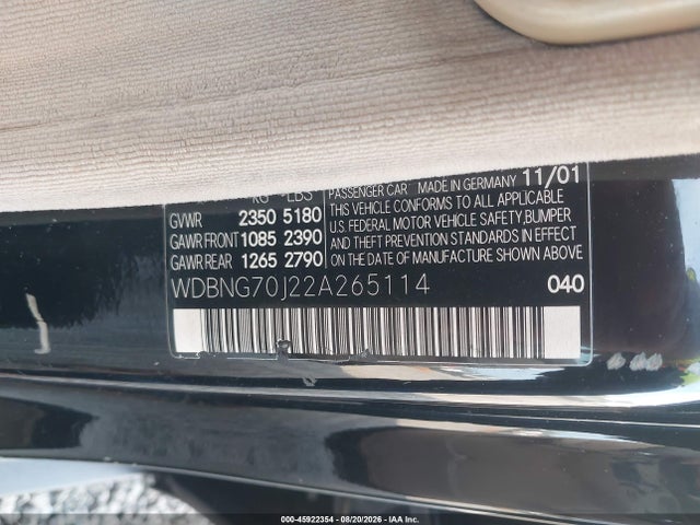 Продажа на аукционе авто 2002 Mercedes-benz S 430, vin: WDBNG70J22A265114, номер лота: 45922354