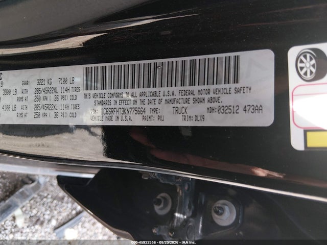 Продаж на аукціоні авто 2019 Ram 1500, vin: 1C6SRFHT3KN775664, номер лоту: 45922356