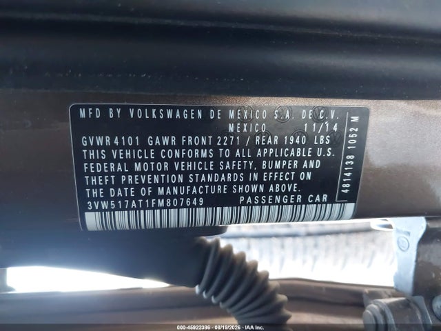 Продажа на аукционе авто 2015 Volkswagen Beetle 1.8t, vin: 3VW517AT1FM807649, номер лота: 45922386