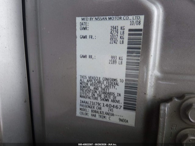 Продажа на аукционе авто 2009 Nissan Altima 2.5 S, vin: 1N4AL21E79C140467, номер лота: 45922387