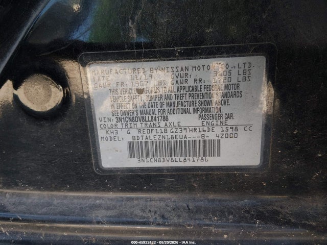 Nissan Versa S Xtronic Cvt 2020 3N1CN8DV8LL841786 Image 9