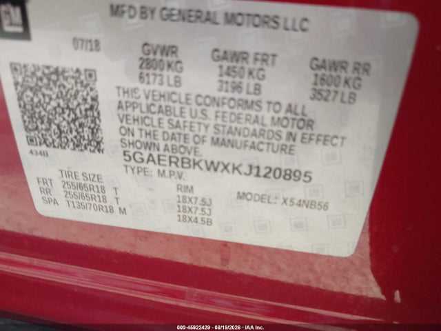 45922429 :رقم المزاد ، 5GAERBKWXKJ120895 vin ، 2019 Buick Enclave Fwd Essence مزاد بيع
