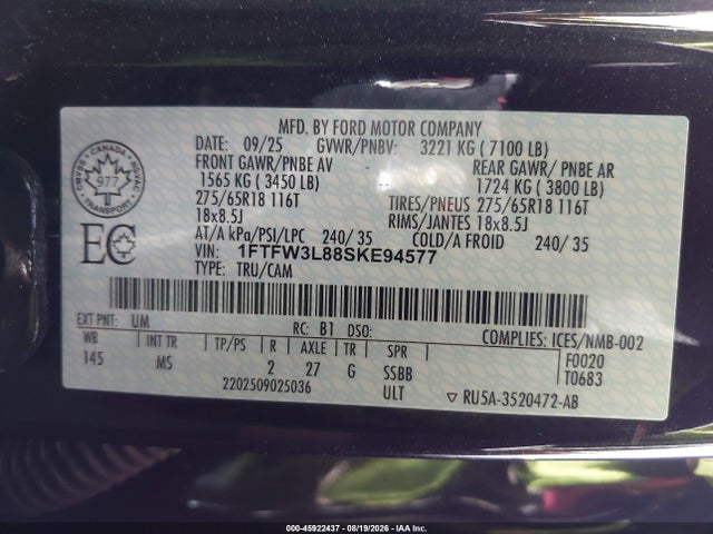 Ford F-150 Xlt 2025 1FTFW3L88SKE94577 Image 9