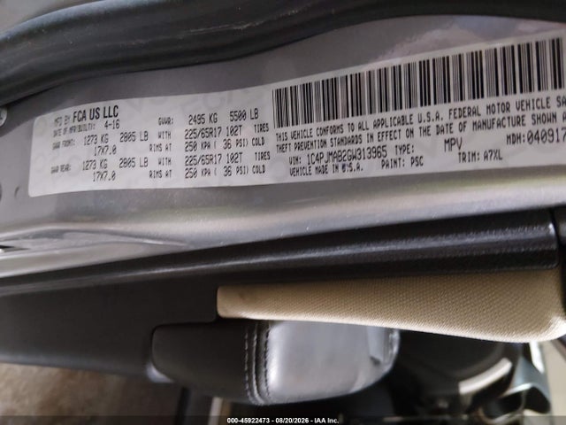 Aukcja sprzedaży 2016 Jeep Cherokee Sport, vin: 1C4PJMAB2GW313965, numer aukcji: 45922473