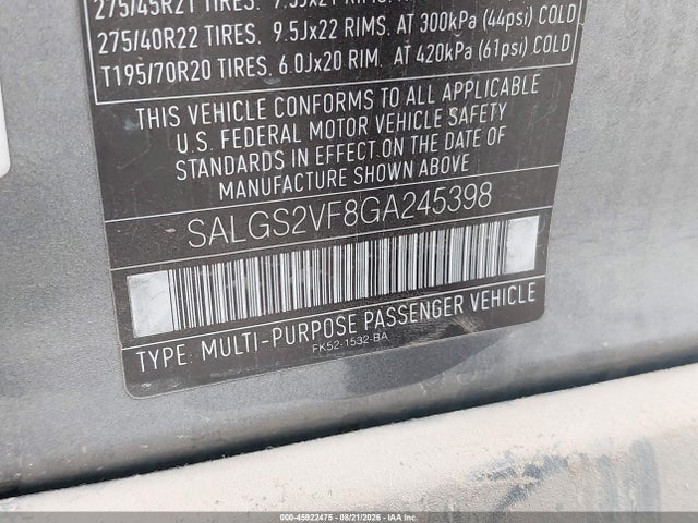 SALGS2VF8GA245398 Land Rover Range Rover 3.0l V6 Supercharged Hse