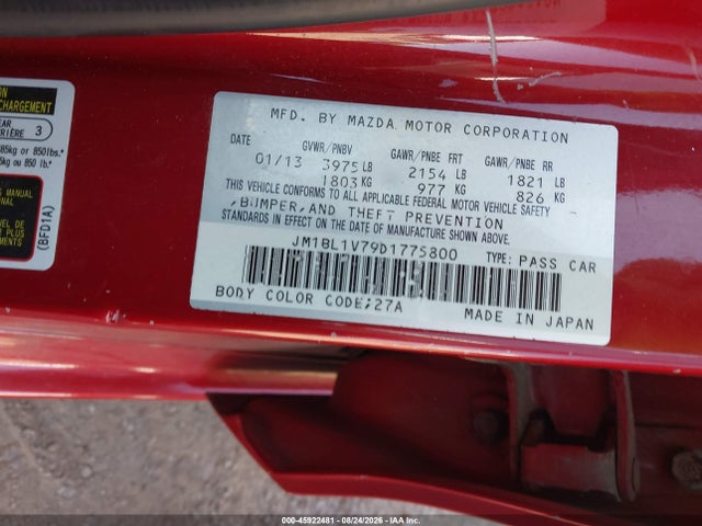45922481 :رقم المزاد ، JM1BL1V79D1775800 vin ، 2013 Mazda Mazda3 I Touring مزاد بيع