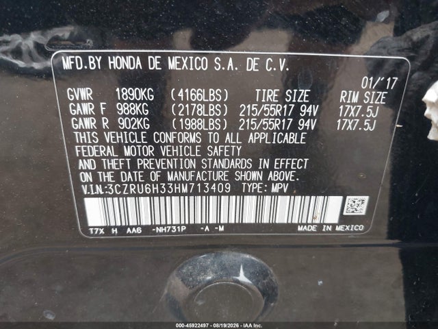 Honda HR-V LX 2017 3CZRU6H33HM713409 Image 9