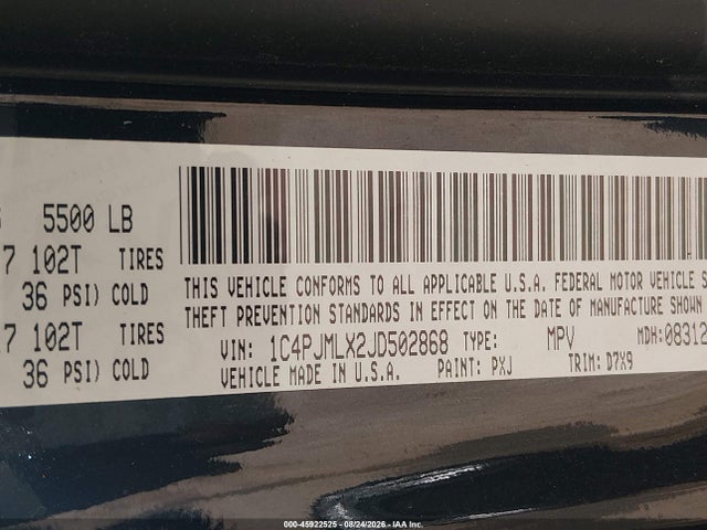 2018 Jeep Cherokee Latitude Plus 4x4 მანქანა იყიდება აუქციონზე, vin: 1C4PJMLX2JD502868, აუქციონის ნომერი: 45922525