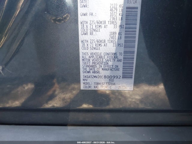 Продажа на аукционе авто 2014 Nissan Rogue Sl, vin: 5N1AT2MV2EC800992, номер лота: 45922537