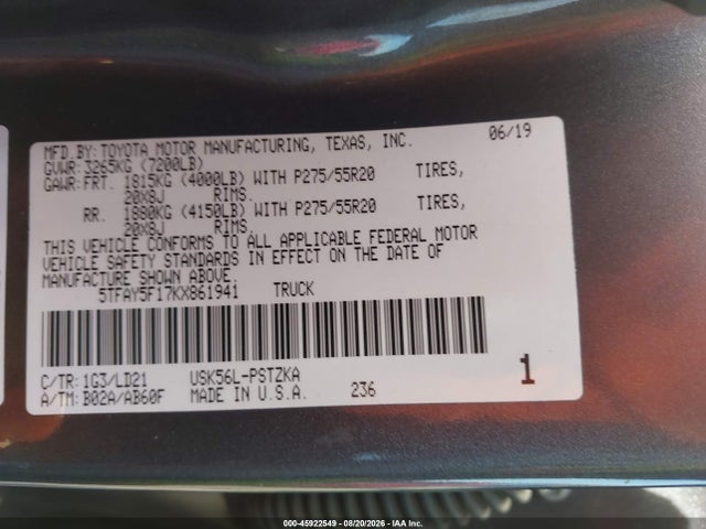 5TFAY5F17KX861941 Toyota Tundra 1794 5.7l V8