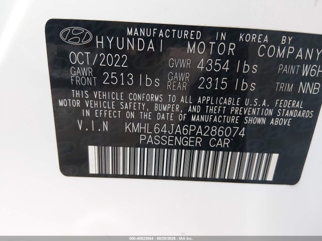 Aukcja sprzedaży 2023 Hyundai Sonata Sel, vin: KMHL64JA6PA286074, numer aukcji: 45922584