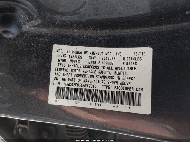 Honda Accord Ex-l 2014 1HGCR2F85EA062363 Image 9