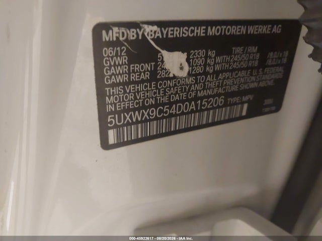 Aukcja sprzedaży 2013 Bmw X3 Xdrive28i, vin: 5UXWX9C54D0A15206, numer aukcji: 45922617