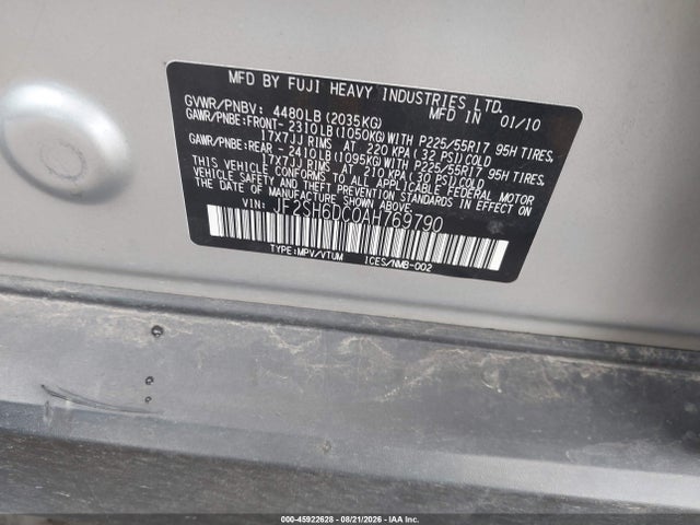 45922628 :رقم المزاد ، JF2SH6DC0AH769790 vin ، 2010 Subaru Forester 2.5x Limited مزاد بيع