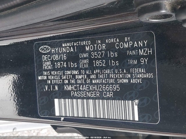 45922654 :رقم المزاد ، KMHCT4AEXHU266695 vin ، 2017 Hyundai Accent Se مزاد بيع