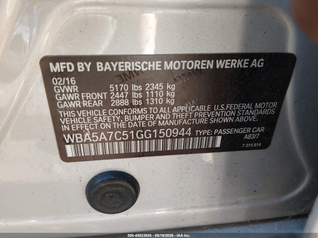 Aukcja sprzedaży 2016 Bmw 528i Xdrive, vin: WBA5A7C51GG150944, numer aukcji: 45922655