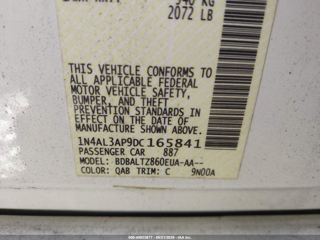 Aukcja sprzedaży 2013 Nissan Altima 2.5 Sv, vin: 1N4AL3AP9DC165841, numer aukcji: 45922677