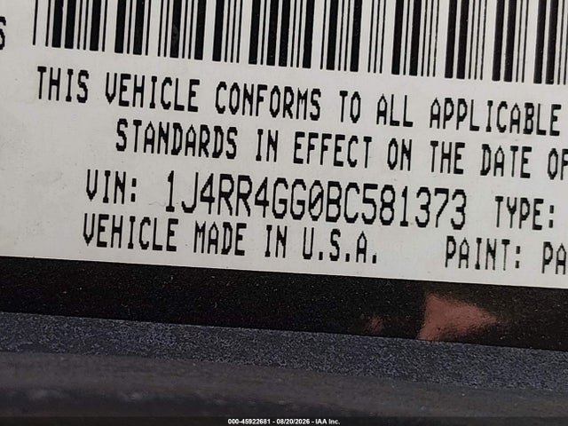 2011 Jeep Grand Cherokee Laredo მანქანა იყიდება აუქციონზე, vin: 1J4RR4GG0BC581373, აუქციონის ნომერი: 45922681