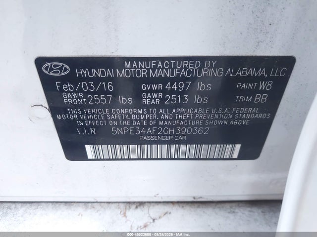 Hyundai Sonata Sport 2016 5NPE34AF2GH390362 Image 9