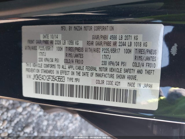 Aukcja sprzedaży 2015 Mazda Cx-5 Touring, vin: JM3KE4CY2F0543563, numer aukcji: 45922702