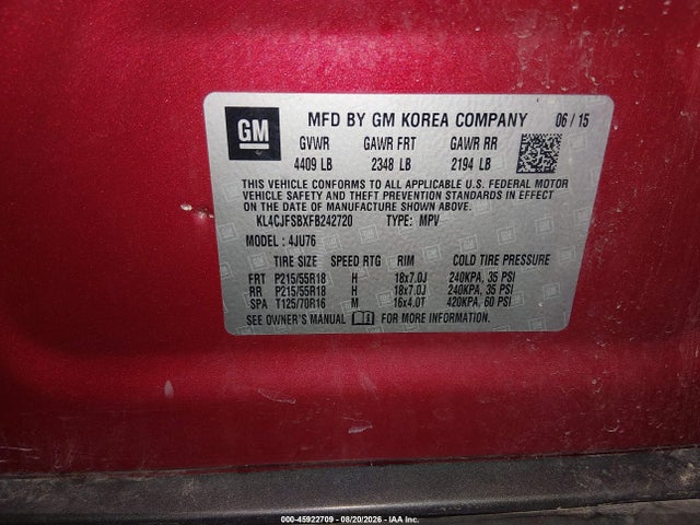 KL4CJFSBXFB242720 Buick Encore Convenience