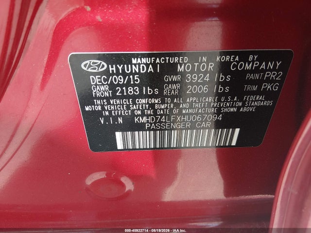 Hyundai ELANTRA SE 2017 KMHD74LFXHU067094 Image 9