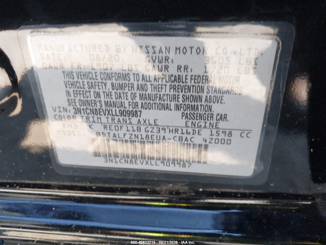Продаж на аукціоні авто 2020 Nissan Versa Sv Xtronic Cvt, vin: 3N1CN8EVXLL909987, номер лоту: 45922716